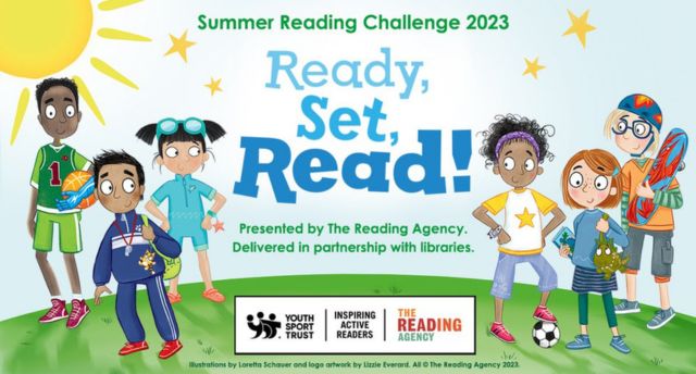 Cartoon children Summer Reading Challenge Ready Set Read